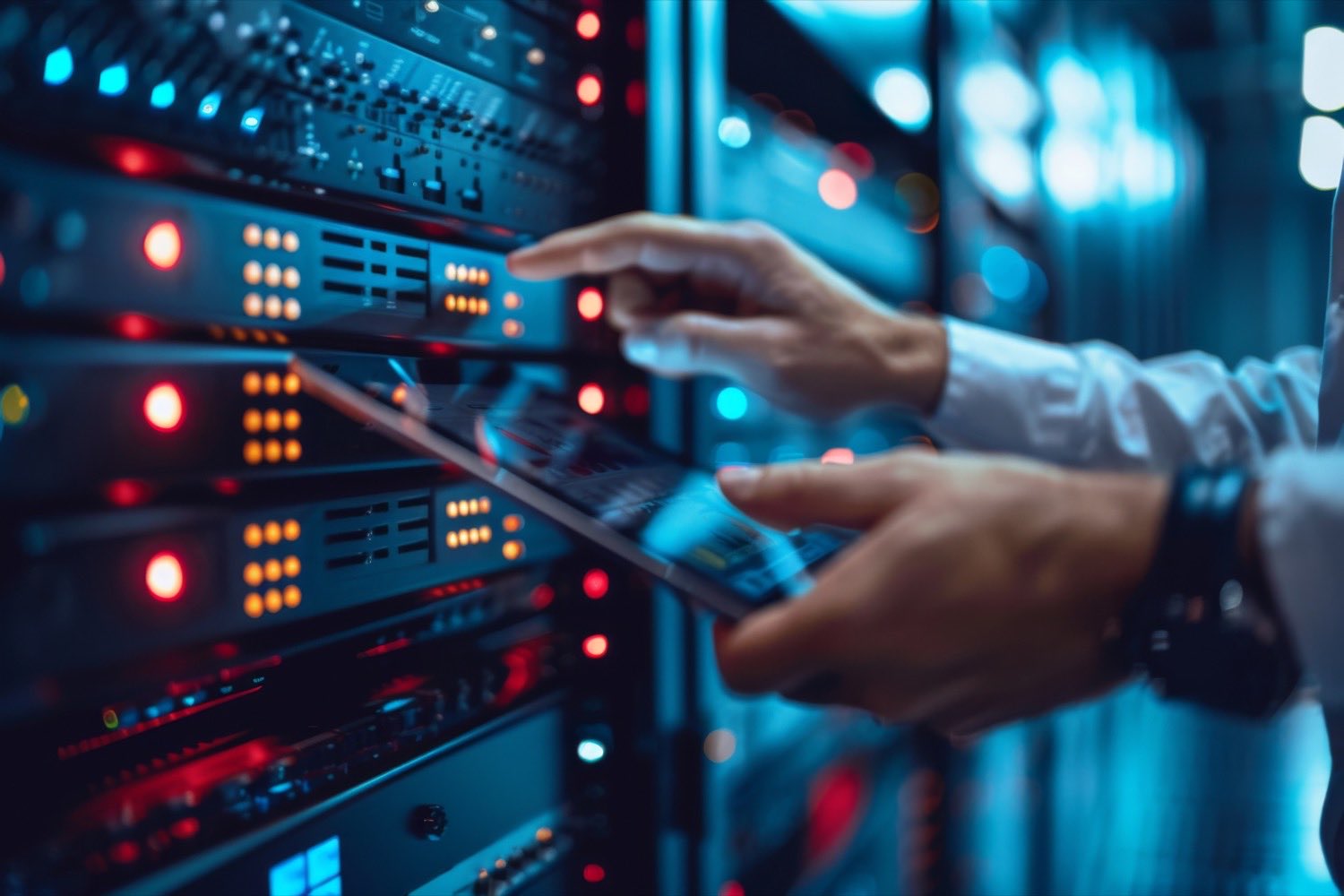 Security operations center with AI analytics displays