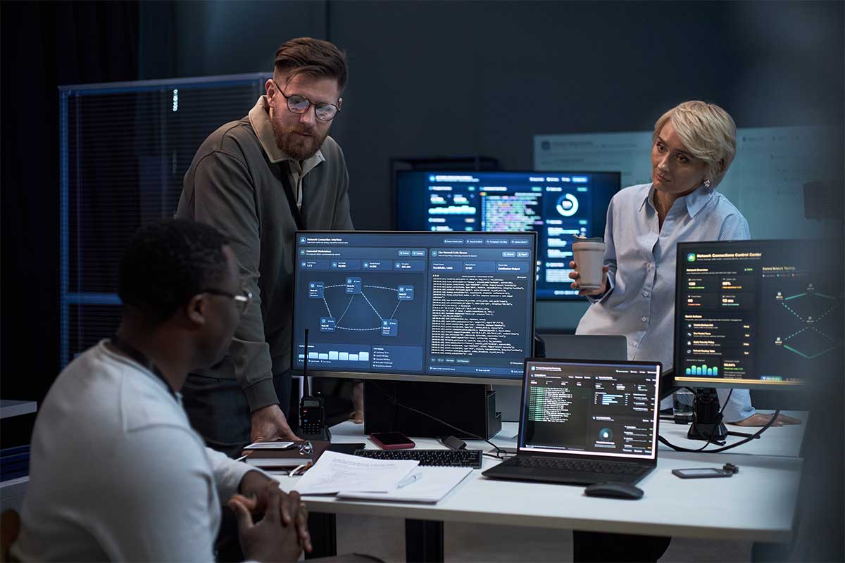 IT security team reviewing vulnerability assessment data